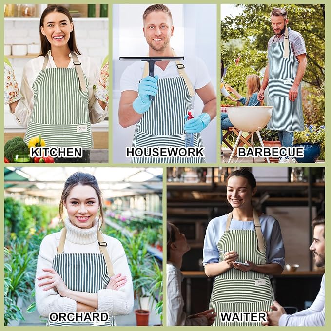Janmercy 24 Pcs Aprons for Women Men with 2 Pockets Linen Cooking Kitchen Apron Adjustable Bib Chef Apron Bulk Aprons Unisex
