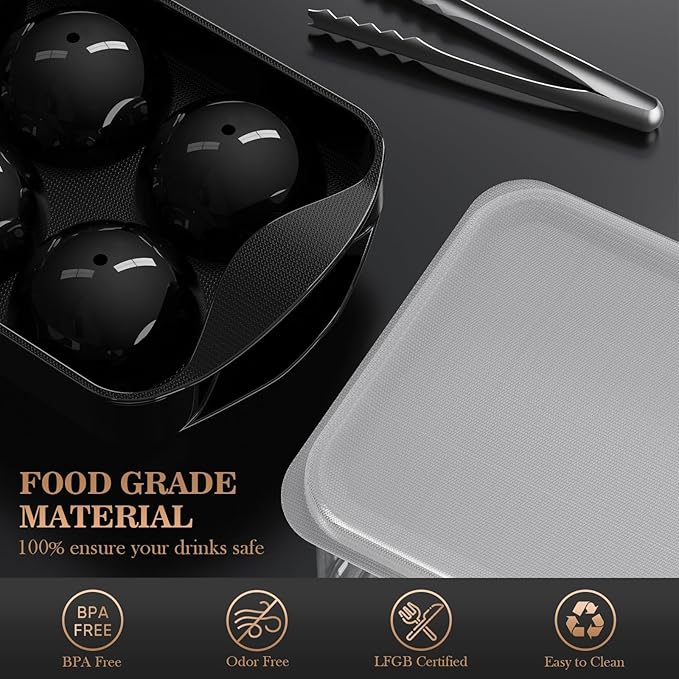 Whiskey Ice Cubes Mold 2 Pack - Round Ice Cube Mold & Ice Ball Maker Set with Storage Bin, Ice Cube Trays with Lid, Tongs for Bourbon & Cocktails, Gifts for Whiskey Lover - Image 6