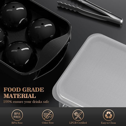 Whiskey Ice Cubes Mold 2 Pack - Round Ice Cube Mold & Ice Ball Maker Set with Storage Bin, Ice Cube Trays with Lid, Tongs for Bourbon & Cocktails, Gifts for Whiskey Lover - Image 6