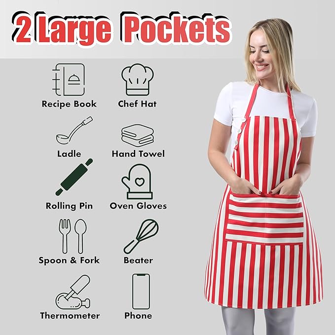 TOSHEX Kitchen Apron Waterdrop Resistant Cotton Apron with adjustable Aprons for Women with Pockets Cooking Apron Chef Apron for Men (1, Red)