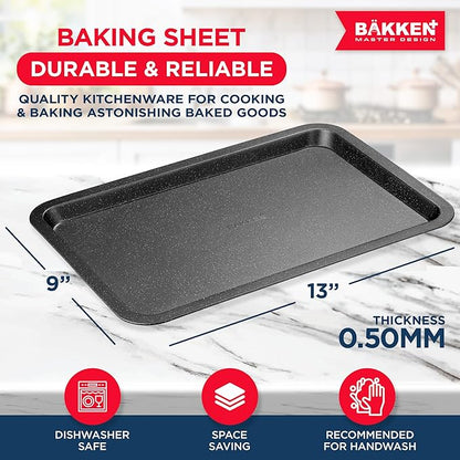 BAKKEN Kitchen Baking Pans - Nonstick Gray Coating, 13.18’’ × 8.66’’ Commercial Grade Carbon Steel Cookie Sheet, Baking Kitchen Essentials, PFOA, PFOS, PTFE Free, Oven Safe Tray (450° F), Gray - Image 2