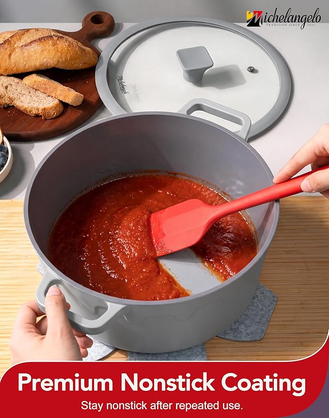 MICHELANGELO 8-Quart Soup Pot with Lid - Nonstick Large Ceramic Stock Pot for Induction Cooktop, 8qt Non Stick Cooking Pots with Silicone Handle Covers & Pot-Holder, Grey - Image 3