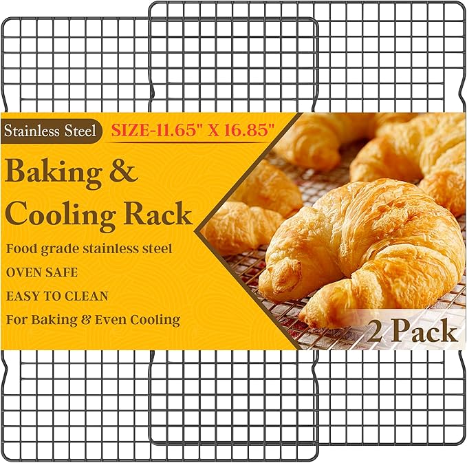 2PCS Cooling Racks for Cooking and Baking -11.65''x16.85''Heavy Duty Stainless Steel Wire Rack for Baking, Grilling, Roasting - Oven & Dishwasher Safe - Fits Half Sheet Pan（Black） by QukakaHomeCare