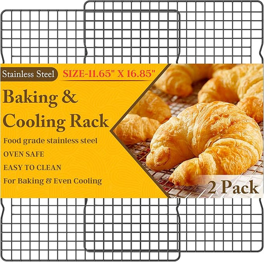2PCS Cooling Racks for Cooking and Baking -11.65''x16.85''Heavy Duty Stainless Steel Wire Rack for Baking, Grilling, Roasting - Oven & Dishwasher Safe - Fits Half Sheet Pan（Black） by QukakaHomeCare
