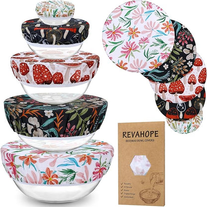 5-Size Reusable Beeswax Bowl Covers for Bread Proofing, Cotton Cloth Flexible Beeswax Wraps for Food Storage(Mushroom) by Revahope