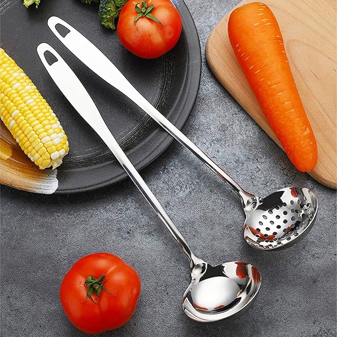 Soup Spoon Stainless Steel Heavy Duty Big Soup Ladle Colander Serving Spoon with Attractive Mirror Finish, Perfect for Hotpot Stirring, Serving Soup, Deep Wide Enough 2PCS (Soup Spoons - 12") - Image 3