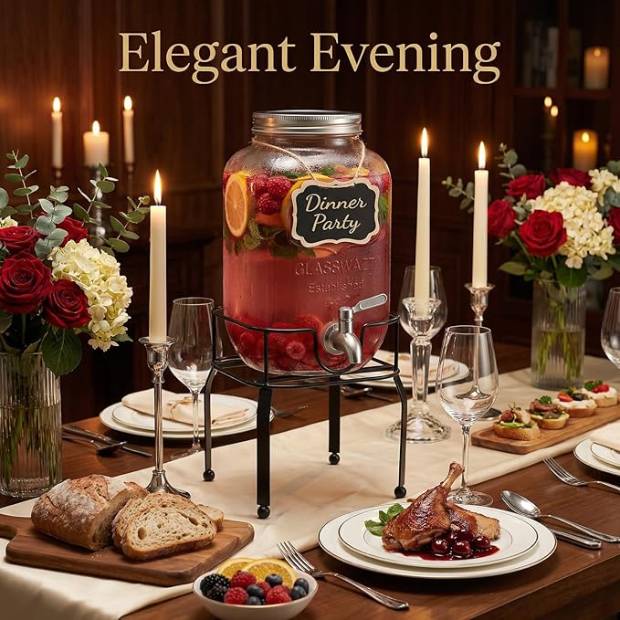 1 Gallon Glass Drink Dispensers For Parties,Beverage Dispenser with Stand,304 Stainless Steel Spigot Leakproof,Lemonade Dispenser for Sun Tea, Homemade Juice - Image 5