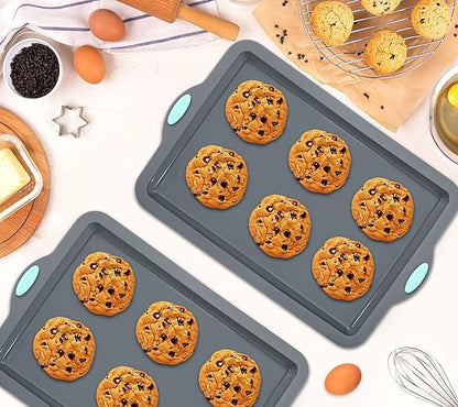 Webake Silicone Sheet Cake Pan, 14 Inch Silicone Sheet Pans 2 Pack Cookie Sheet Jelly Roll Pan Rectangular Cooking Sheet Baking Trays for Oven