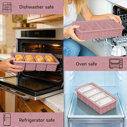 3-Pack Silicone Freezer Trays with Lid, Soup Freezer Container Molds, Silicone Freezer Molds, Ice Cube Tray for freezing Soup Sauce Broth Leftovers, Dishwasher & Oven Safe, BPA Free (1-cup,purple)