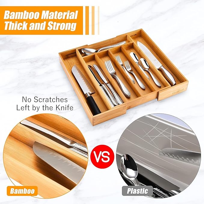 Kitchen Silverware Drawer Organizer and Storage Flatware Cutlery Utensil Holder Spice Rack Containers Bathroom Counter Cabinet Office Desk Makeup Drawer Tray Kitchen and Dining Tools Decor Accessories - Image 5