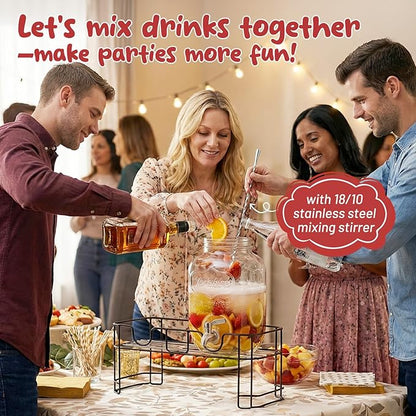 KIKCOIN 1 Gallon Glass Drink Dispensers for Parties, 2 Pack Leakproof Beverage Dispenser with Stand & 18/10 Stainless Steel Spigot & Filter -for Lemonade, Juice, Sun Tea, Punch- ALL DISHWASHER SAFE - Image 2
