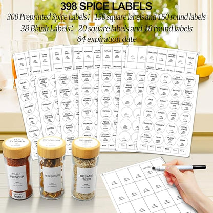 AISIPRIN Glass Spice Jars with 398 Labels-4oz 24 Pcs,Round Seasoning Jars with Bamboo Airtight Lids,Spice Container Set -Shaker Lids, Funnel,Brush and Marker Included - Image 4