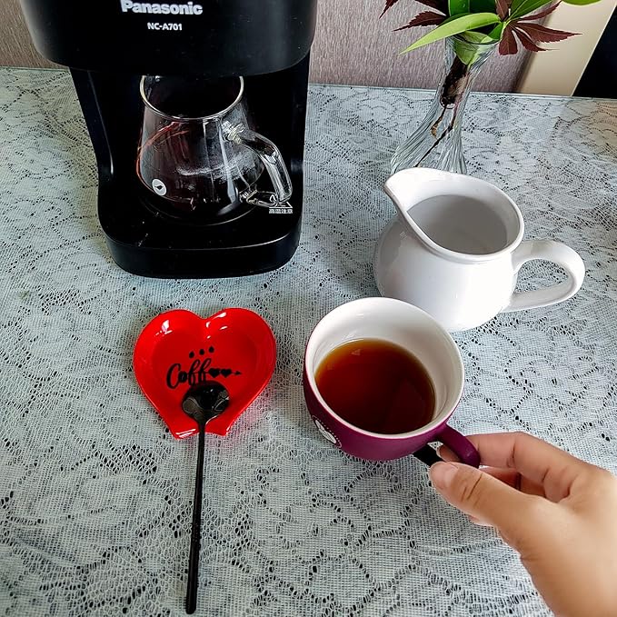 Heart-shaped Coffee Spoon Rest, Mini Coffee Spoon Holder, Small Ceramic Spoon Rest for Coffee Stirrers, Teaspoon, Bar Spoon, Coffee Bar Accessories, Coffee Station (Red+black spoon) - Image 4