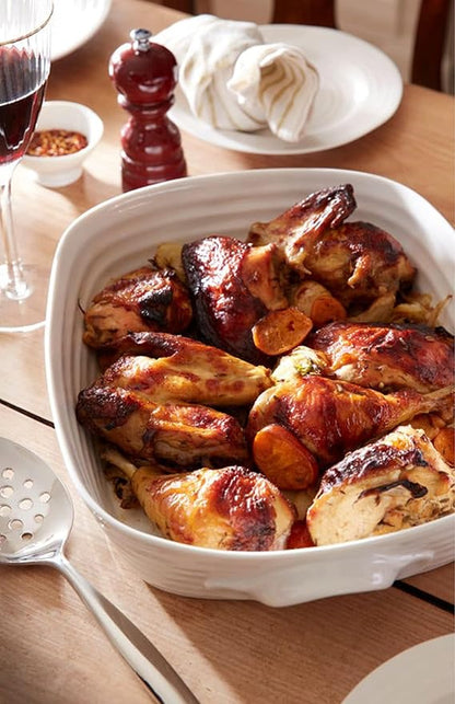 Portmeirion Sophie Conran Handled Roasting Dish, White Porcelain Bakeware - 15 x 11 Inch Rectangular 3 Quart Oven, Microwave, Freezer Safe Pan - Durable Cookware for Baking & Serving