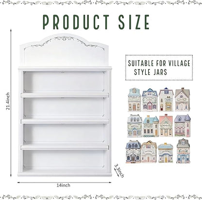 Chunful Vintage Spice Jar Wooden Rack Green White Vines Spice Shelf for 24 Jars, Village Style Wall Mounting Kitchen Storage Decorative Hanging Display Rack, Shelf Only(22.25 x 17.25 Inches)
