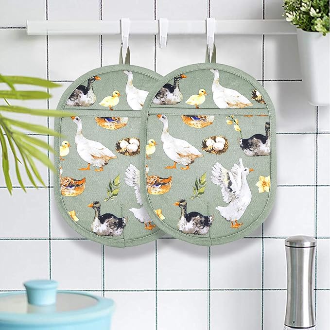 Pot Holders Set of 2 with Transparent Clear Silicone Shell and Nice Duck Flower Cotton Lining, Heat Resistant to 500 F Kitchen Oven Gloves Pot Holder for Cooking (Wathet Blue, Potholders) - Image 7
