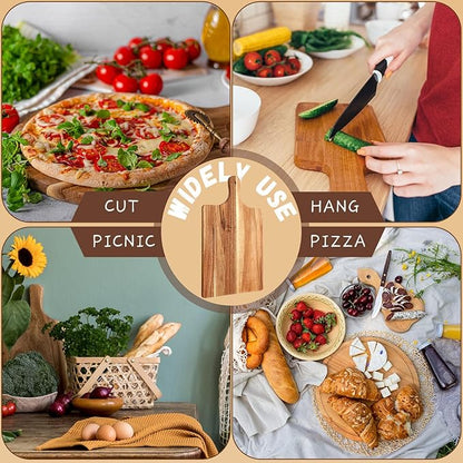 Tanlade 6 Pcs Wood Cutting Board Set Cutting Board with Handle Chopping Serving Board Butcher Cutting Block for Valentines Mother's Day Wedding Housewarming Gift, 16'' x 10'', 16'' x 5'' (Acacia)