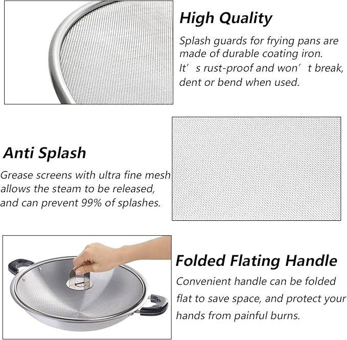 Nicunom 4 Pack Splatter Screen for Frying Pan, 13", 11.5", 10", 8" Stainless Steel Grease Splatter Guard with Fold Flat Knob, Kitchen Oil Splatter Guard Set for Safe Cooking - Image 2