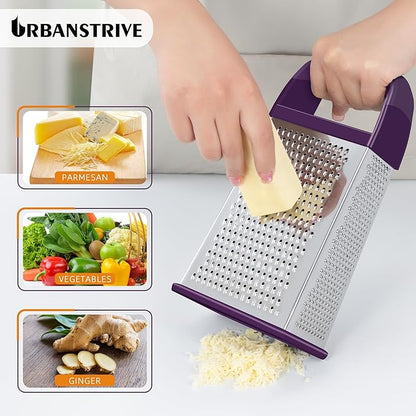 Urbanstrive Cheese Grater With Container, Professional Cheese Grater with Handle, Stainless Steel Graters for Kitchen Handheld, Box Grater with 4 Sides for Vegetables, Ginger, Potatoes (Purple) - Image 3