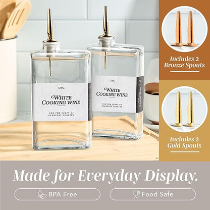 COOK WITH COLOR Olive Oil Dispenser Bottle - 2 Pk Glass Oil Dispenser for Kitchen - Condiment, Coffee Syrup & Vinegar Dispenser, Olive Oil Cruet, Includes 4 Auto Pourer Spouts - Image 4