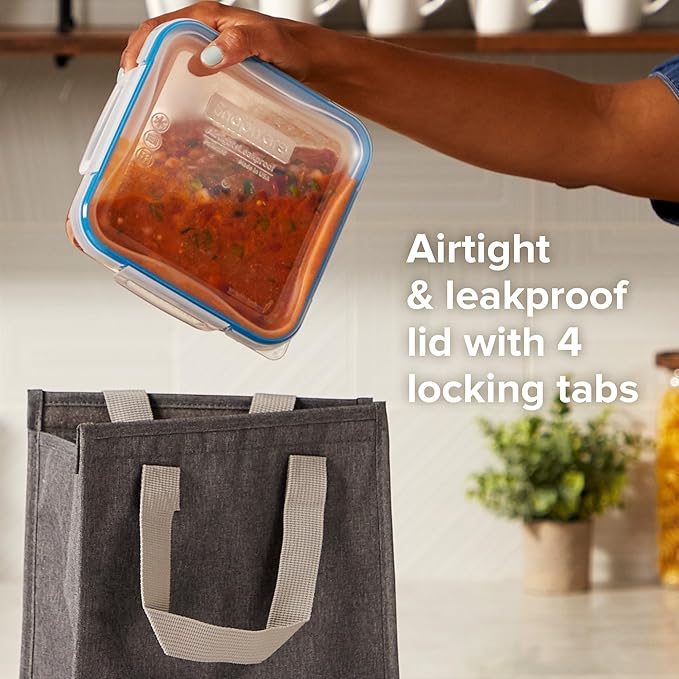 Snapware Plastic Total Solution 2-Pack (5.5-Cup) Food Storage Containers Set, Leakproof & Airtight Plastic Locking Lids Square Containers, Non-Toxic BPA-Free Lids, Microwave Dishwasher Freezer Safe - Image 4
