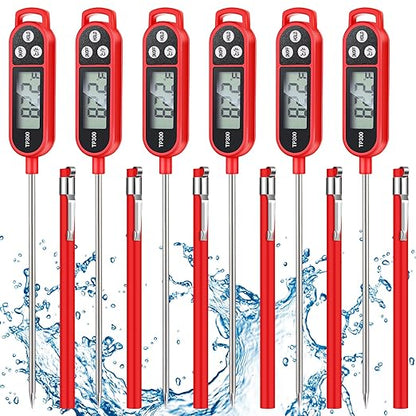 Copkim 6 Pcs Meat Thermometer Food Thermometer with Probe Water Liquid Instant Read Digital Thermometer Cooking Thermometer Supplies BBQ Kitchen Thermometer for Cooking Milk Yogurt (Red) by Copkim