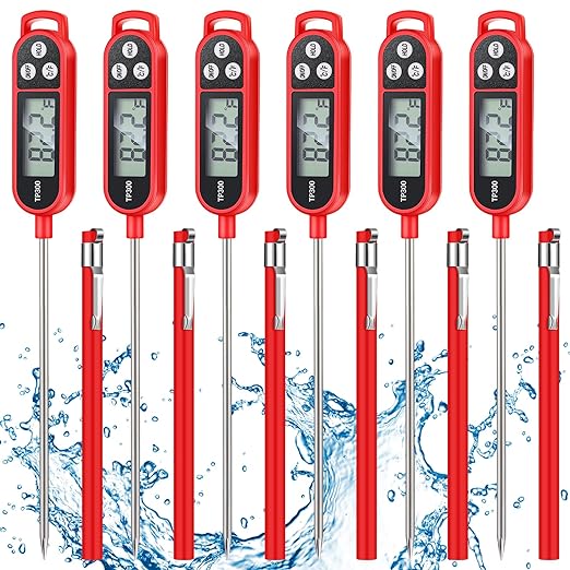 Copkim 6 Pcs Meat Thermometer Food Thermometer with Probe Water Liquid Instant Read Digital Thermometer Cooking Thermometer Supplies BBQ Kitchen Thermometer for Cooking Milk Yogurt (Red) by Copkim