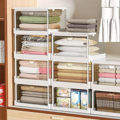 Kmiectse Clear Storage Bin with Lid 3 Pack 【Stackable & Sturdy】 Plastic Multifunctional Folding Storage Bins for Bedroom, Living Room, Study,Room, 23 QT Folding Box with Magnetic Door - Image 5