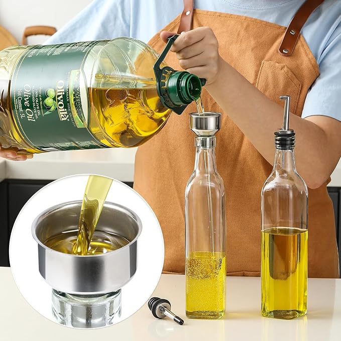 AOZITA 17oz Clear Glass Olive Oil Dispenser Bottle - 500ml Oil & Vinegar Cruet with Pourers and Funnel - Olive Oil Carafe Decanter for Kitchen - Image 6