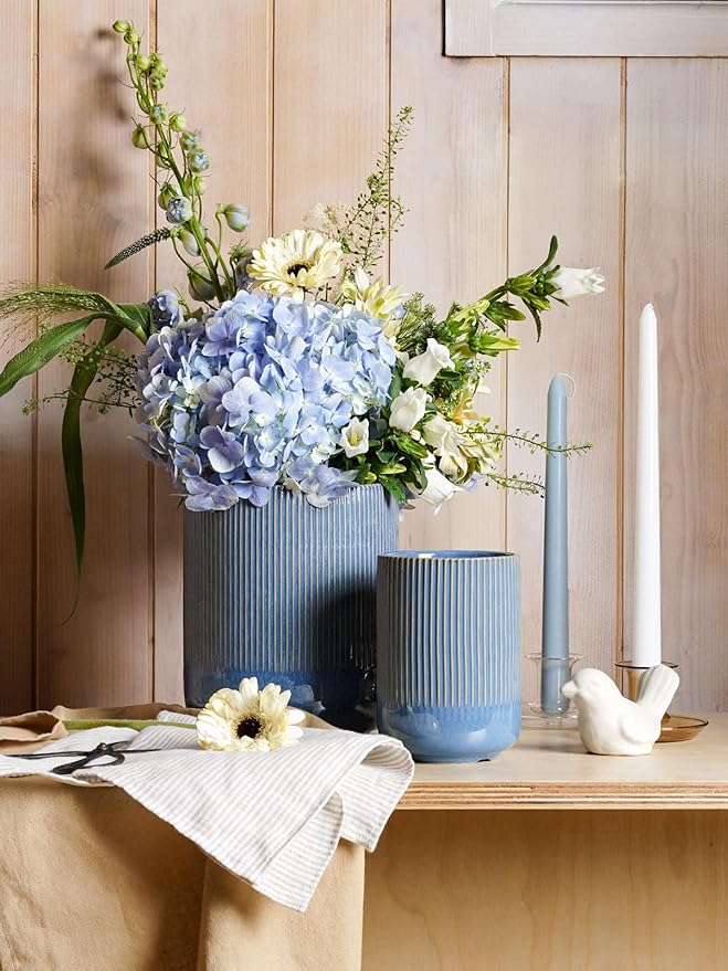 LE TAUCI Utensil Holder for Kitchen Counter, 7.3"+5.4" Fluted Ceramic Utensil Crock Organizer for Countertop, Heavy Large Holder for Spatulas, Spoons, Set of 2, Blue Marble - Image 5