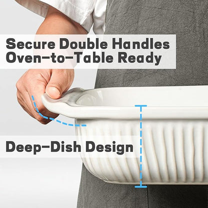 Artena Casserole Dishes For Oven, Ceramic Baking Dish, Large Lasagna Pan With Handles, Baking Pan Casserole Dish, Rectangular Bakeware Deep, White, Set Of 3 (5.1Qt/2.3Qt/1.1Qt) (Only Baking Dish) - Image 3