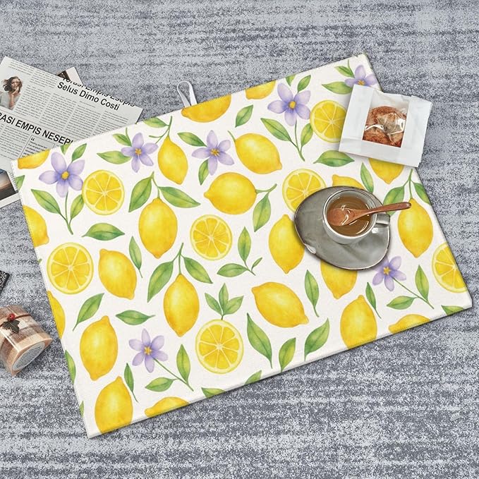 Lemon Dish Drying Mats for Kitchen Counter, Large 18"x24" Dish Mats for Drying Dishes, Microfiber Absorbent Dish Drying Pad Rack Mat Kitchen Decor Reusable Washable