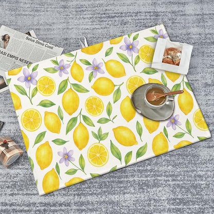 Lemon Dish Drying Mats for Kitchen Counter, Large 18"x24" Dish Mats for Drying Dishes, Microfiber Absorbent Dish Drying Pad Rack Mat Kitchen Decor Reusable Washable