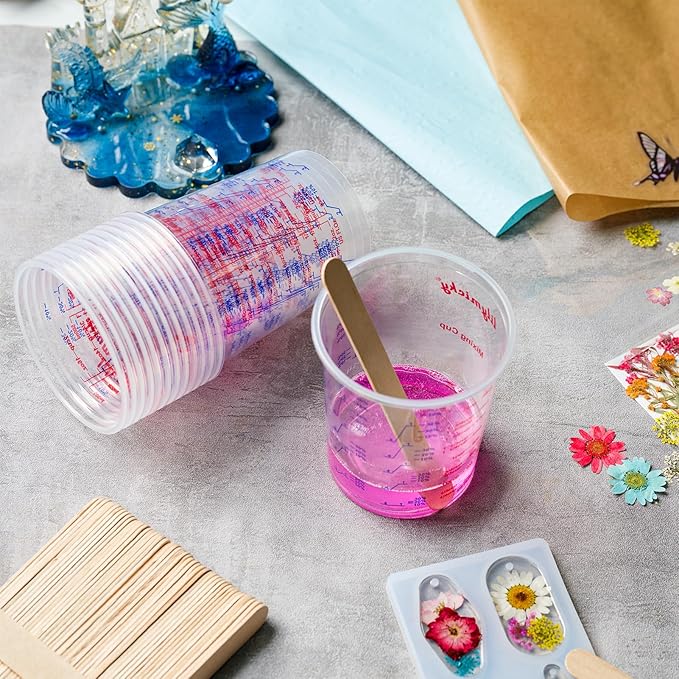 Lilymicky 16 oz Plastic Mixing Cups, 50 Pack 16 oz (500ml) Disposable Measuring Cups with 50 Wooden Mixing Sticks, Can Be Used for Epoxy Resin, Liquid Measuring, Paint, Cooking and Baking - Image 3