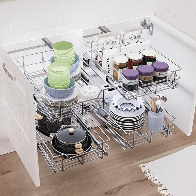 Pull Out Cabinet Organizer 20" W X 17" D, Slide Out Drawers For Kitchen Cabinets, Pull Out Drawers For Cabinets Capacity Heavy Duty Caddy, Cabinet Pull Out Shelves Chrome-Plated, Bathroom Pantry - Image 6