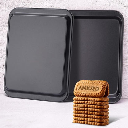 Small Baking Sheets, Nonstick Baking Toaster Oven Tray Cookie Sheet, 1 or 2 Person Household, Set of 2, 9.5" X 7.1" (Inner 8.2" X 6.5")