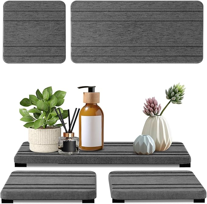 3PCS Water Absorbing Stone Tray, DryingNeat Diatomite Stone Sink Tray, Instant Dry Sink Coasters, Kitchen Sponge Hand Soap Holder, Countertop Fast Drying Counter Trays,8 * 4inch and 4 * 4inch by Unknown