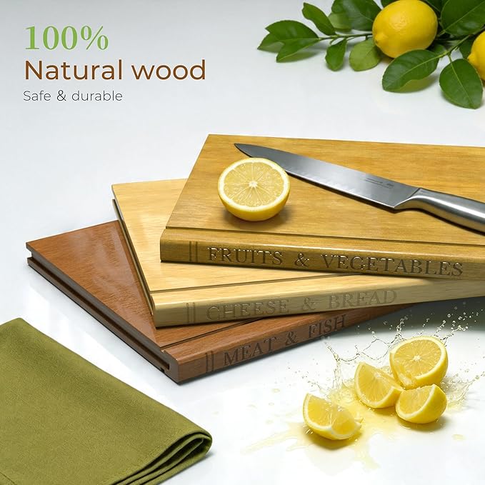 Book Cutting Board Set with Wooden Stand-Wooden Kitchen Cutting Boards That Look Like Books for Vegetables Cheese Meat, Chopping Board Gift Set for Home Cooks & Kitchen Decor - Image 5