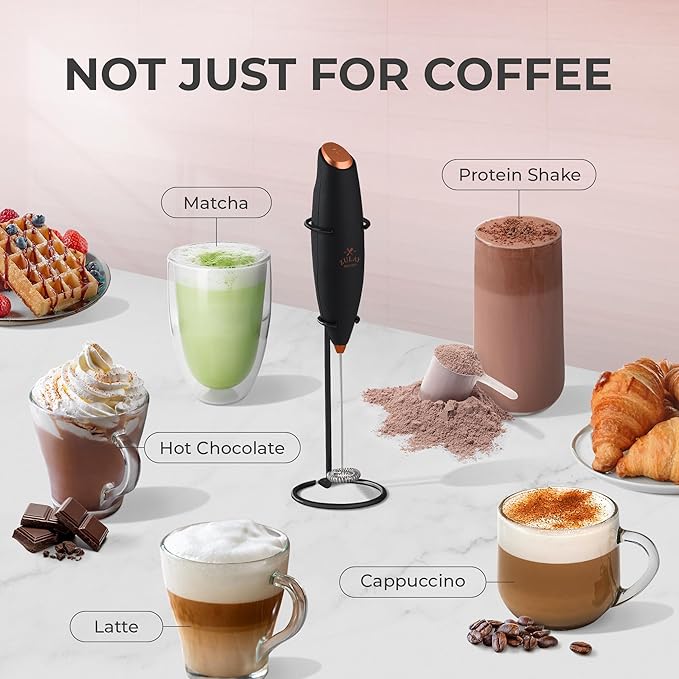 Zulay Kitchen Powerful Milk Frother Wand With 4 AA Duracell Batteries - Ultra Fast Handheld Drink Mixer - Electric Whisk Foam Maker for Coffee, Lattes, Cappuccino, Matcha & Creamer - Black Copper - Image 3