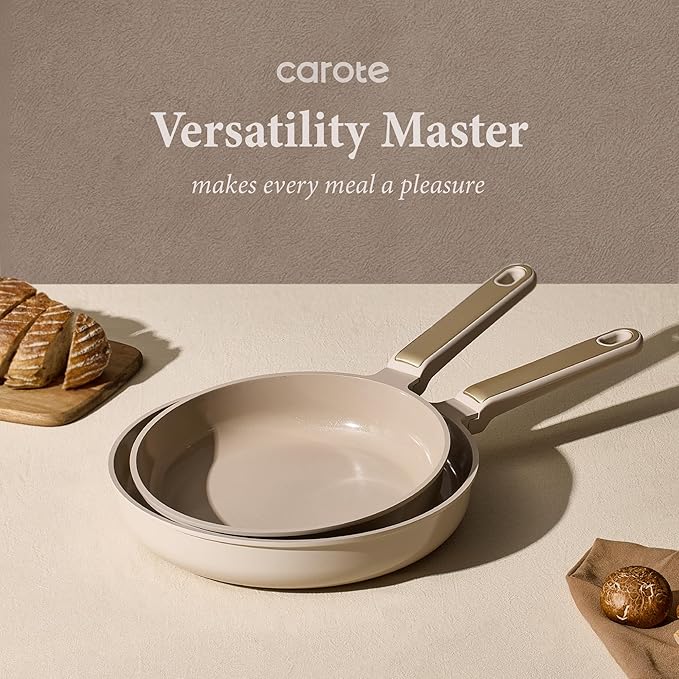 CAROTE Ceramic Cookware Set Nonstick, 14pcs Pots and Pans Set Nonstick, Non-Toxic & PFAS-Free, Dishwasher, RV/Camping Cookware Set, Cooking Pots with Lids, Light Taupe - Image 4