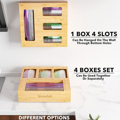 SpaceAid Bag Storage Organizer for Kitchen Drawer, Bamboo Organizer, Compatible with Gallon, Quart, Sandwich and Snack Variety Size Bag (1 Box 4 Slots, Natural, 2" High) - Image 6