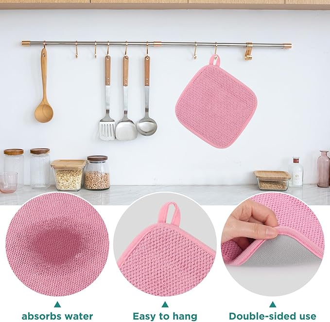 GeeRic Microfiber Dish Drying Mat, Super Absorbent Kitchen Dish Drying Pad, Reversible for Countertop, 7*7 inch Pink - Image 4