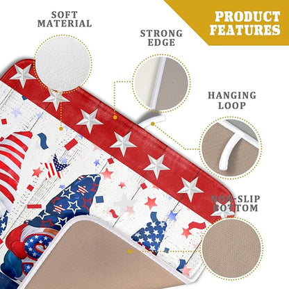 Giwawa 4th of July Gnomes Dish Drying Mat 16x18 inch Patriotic Elf Usa Stars Dish Drainer Mats Independece Day Small Microfiber Dish Drying Pad for Kitchen Countertop Holiday Decor