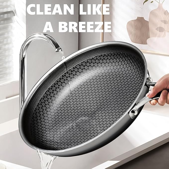 OATOFP Non Stick Frying Pans 12 inch, Hybrid Improved Version Frying Pans Nonstick with Lid,non stick Stainless Steel Skillets, Dishwasher and Oven-Safe Chef Pan, PFOA Free Cookware upgraded design - Image 4