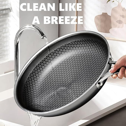 OATOFP Non Stick Frying Pans 12 inch, Hybrid Improved Version Frying Pans Nonstick with Lid,non stick Stainless Steel Skillets, Dishwasher and Oven-Safe Chef Pan, PFOA Free Cookware upgraded design - Image 4