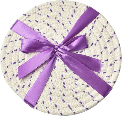 Pot Holders Set Trivets Set 100% Pure Cotton Thread Weave Hot Pot Holders Set (Set of 3) Stylish Coasters, Hot Pads, Hot Mats, Spoon Rest For Cooking and Baking by Diameter 7 Inches (Purple)