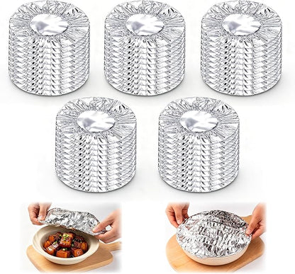 Reusable Aluminum Foil Food Cover, Heat-Insulating, Freshness-Preserving, Flexible Kitchen Lids for Meal Prep Baking Leftovers and Food Storage (100)