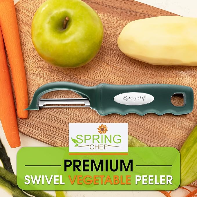 Spring Chef Professional Swivel Vegetable Peeler for Kitchen, Stainless Steel Potato Peeler with Comfortable Handle, Great for Apple, Veggie, Carrot, Cucumber - Dishwasher Safe - Pine Green - Image 7
