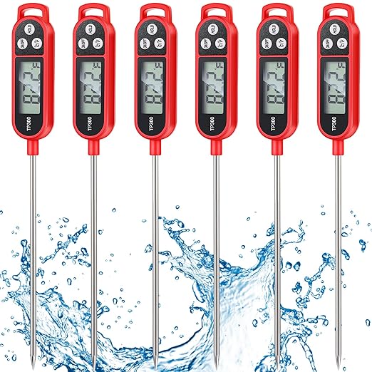 Copkim 6 Pcs Instant Read Meat Thermometer with Long Probe 9.65 Inch Kitchen Cooking Food Candy Waterproof Digital Thermometer for BBQ Water Milk Yogurt Liquid Cooking(Red) by Copkim