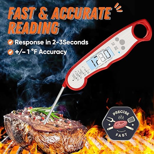 Digital Meat Thermometer, Waterproof Instant Read Food Thermometer for Cooking and Grilling, Kitchen Gadgets, Accessories with Backlight & Calibration for Candy, BBQ Grill, Liquids, Beef, Turkey… - Image 2